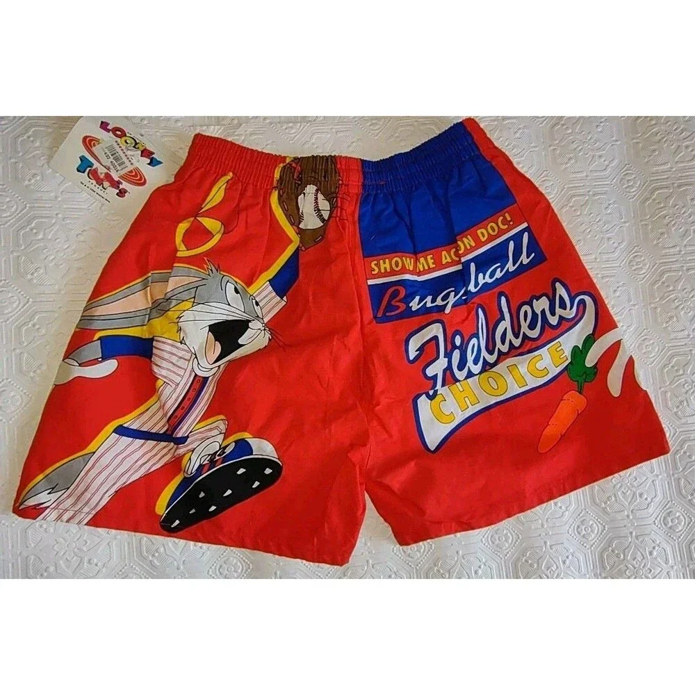 Sz Med Vintage NWT Bugs Bunny Looney Tunes Swim Shorts 90s
